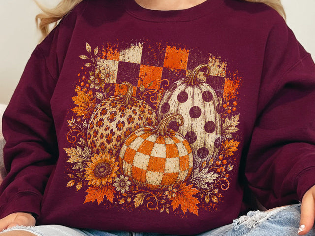 Preppy Pumpkins Trio PNG, Fall Pumpkin PNG, Leopard Pumpkin png, Checkered Pumpkin PNG, Boho Autumn Pumpkin Png SVG DesignDestine 