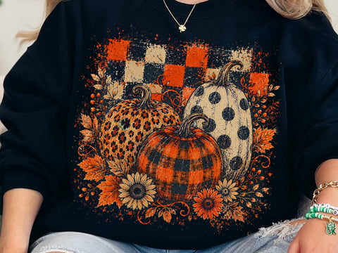 Preppy Pumpkins Trio PNG, Fall Pumpkin PNG, Leopard Pumpkin png, Checkered Pumpkin PNG, Boho Autumn Pumpkin Png SVG DesignDestine 