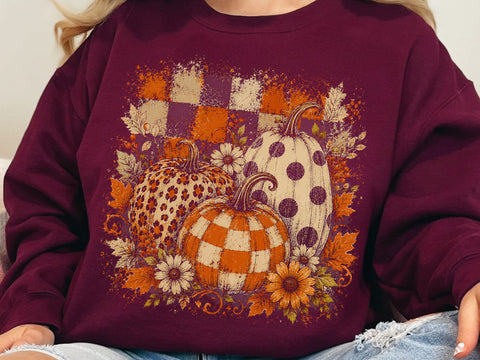 Preppy Pumpkins Trio PNG, Fall Pumpkin PNG, Leopard Pumpkin png, Checkered Pumpkin PNG, Boho Autumn Pumpkin Png SVG DesignDestine 