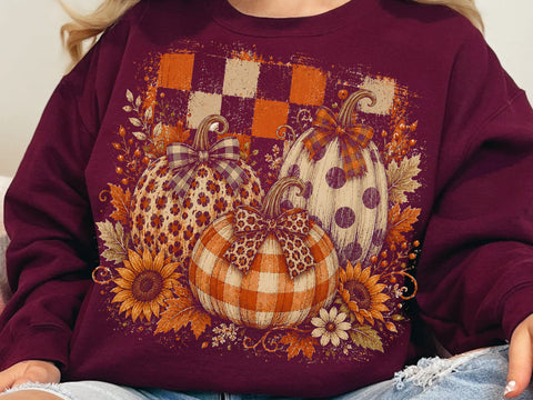 Preppy Pumpkins Trio PNG, Fall Pumpkin PNG, Leopard Pumpkin png, Checkered Pumpkin PNG, Boho Autumn Pumpkin Png SVG DesignDestine 