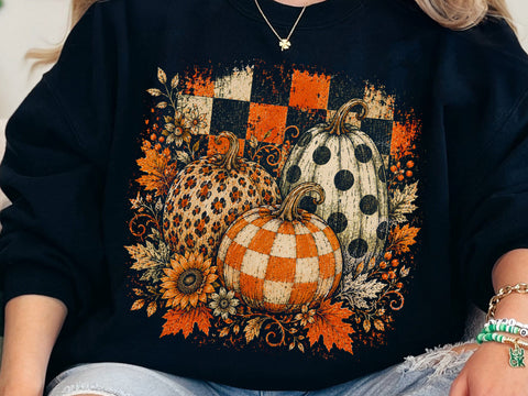 Preppy Pumpkins Trio PNG, Fall Pumpkin PNG, Leopard Pumpkin png, Checkered Pumpkin PNG, Boho Autumn Pumpkin Png SVG DesignDestine 