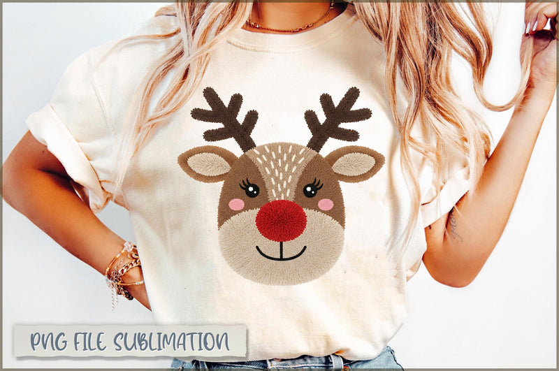 Preppy Red Nose Reindeer PNG, Yarn Xmas PNG Sublimation Shetara Begum 