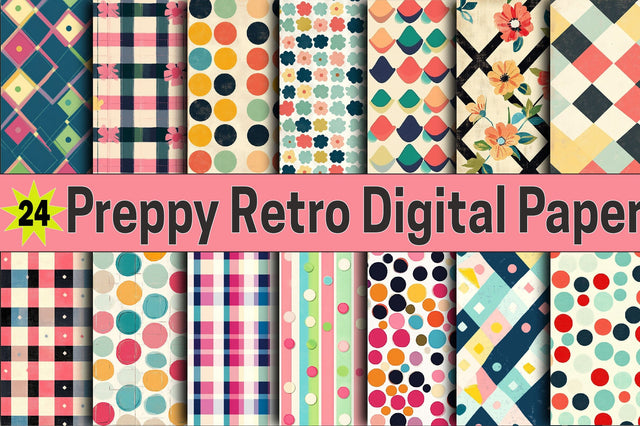Preppy Retro Digital Paper Digital Pattern SVGArt 