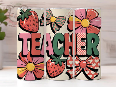 Preppy Teacher Strawberries 20oz Tumbler Wrap, Strawberry Teacher Design, Cute Teacher Wrap, Sublimation Wrap, 20oz Tumbler Design, PNG Tumbler Wrap, School Theme Sublimation Lara' s Designs 