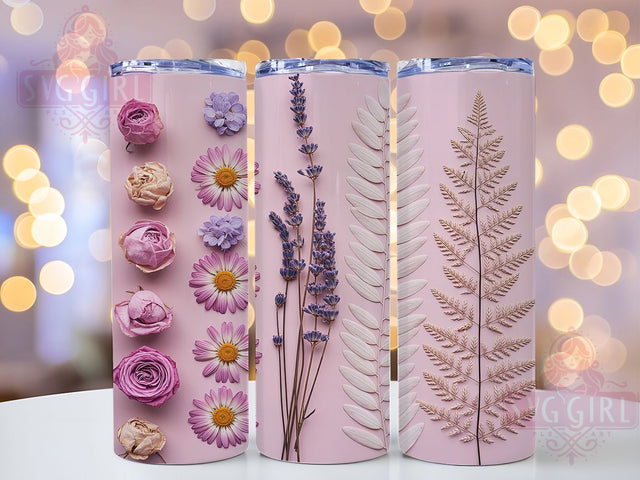 Pressed Summer Floral Tumbler, Dried Summer Flowers Design, 20Oz Sublimation, Botanical Floral Printable, Realistic Pressed Flower Art, Summer Floral Tumbler, Nature Flower Wrap Sublimation SvggirlplusArt 