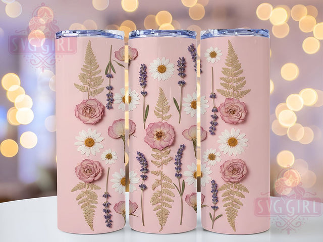 Pressed Summer Floral Tumbler, Dried Summer Flowers Design, 20Oz Sublimation, Botanical Floral Printable, Realistic Pressed Flower Art, Summer Floral Tumbler, Nature Flower Wrap Sublimation SvggirlplusArt 