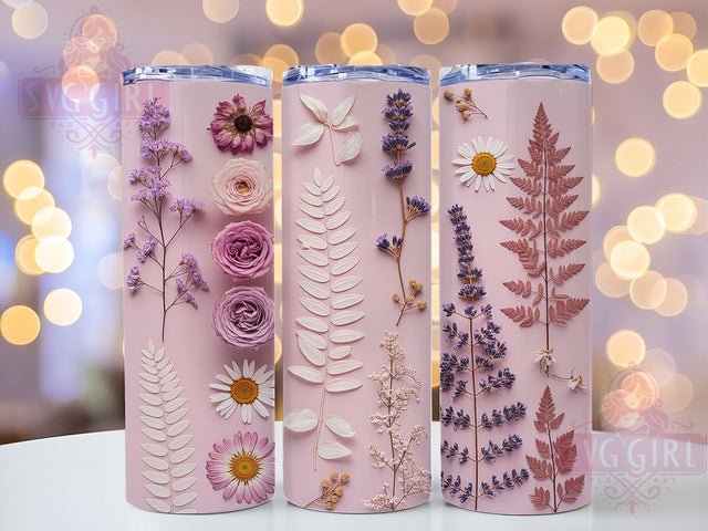 Pressed Summer Floral Tumbler, Dried Summer Flowers Design, 20Oz Sublimation, Botanical Floral Printable, Realistic Pressed Flower Art, Summer Floral Tumbler, Nature Flower Wrap Sublimation SvggirlplusArt 