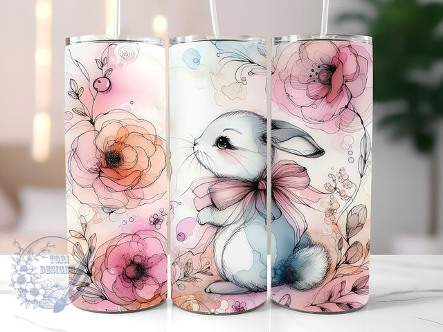 Pretty Easter Bunny 20 oz Skinny Tumbler Sublimation Design, Happy Easter Tumbler Png, Straight & Tapered Tumbler Wrap, Instant Digital Download Sublimation ToriDesigns 