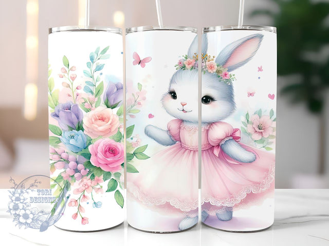 Pretty Easter Bunny 20 oz Skinny Tumbler Sublimation Design, Happy Easter Tumbler Png, Straight & Tapered Tumbler Wrap, Instant Digital Download Sublimation ToriDesigns 