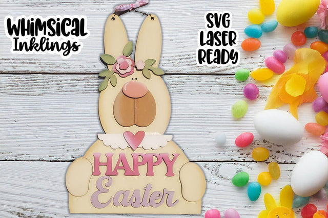 Pretty Happy Easter Bunny Sign Laser SVG SVG Whimsical Inklings 