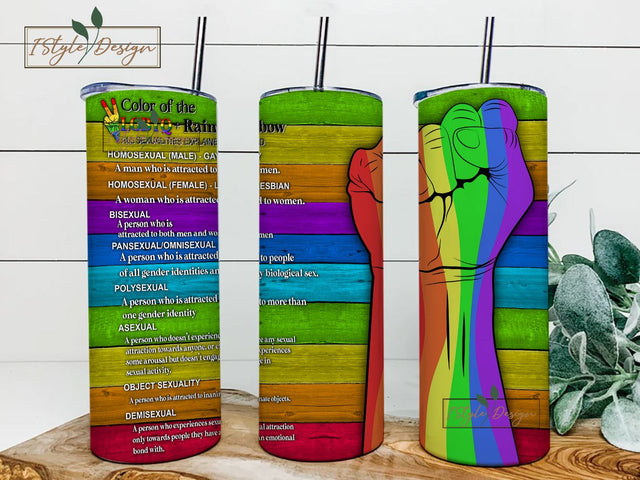 Pride LGBT Tumbler Wrap PNG, 20 oz Skinny Tumbler Gay Pride Flag Rainbow Black Glitter Sublimation Design Straight Tapered Template Sublimation iStyleDesign 