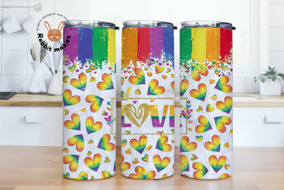 Pride LGBT Tumbler Wrap PNG, Hearts 20 oz Skinny Tumbler Gay Pride Flag Rainbow Sublimation Design Straight Tapered Template Sublimation Rabbitmakies 