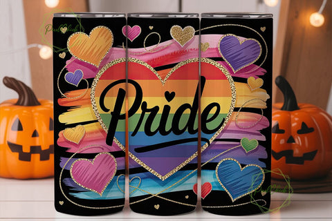Pride Rainbow Heart 20oz Tumbler Wrap Sublimation PixelChick 