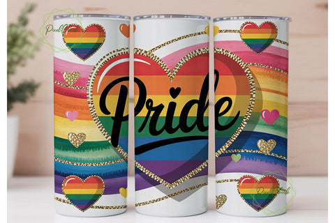 Pride Rainbow Heart 20oz Tumbler Wrap Sublimation PixelChick 