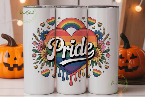 Pride Rainbow Heart 20oz Tumbler Wrap Sublimation PixelChick 
