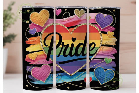 Pride Rainbow Heart 20oz Tumbler Wrap Sublimation PixelChick 