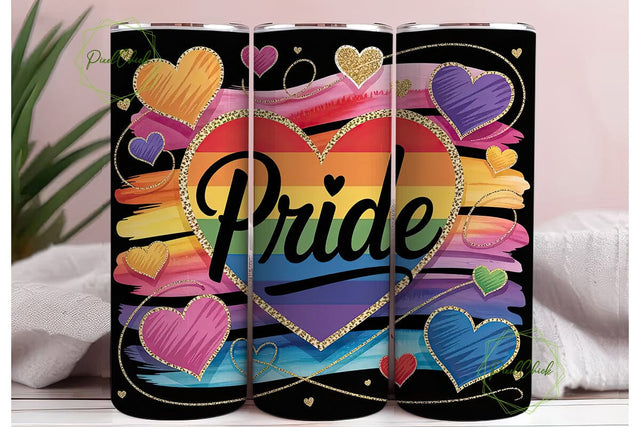 Pride Rainbow Heart 20oz Tumbler Wrap Sublimation PixelChick 