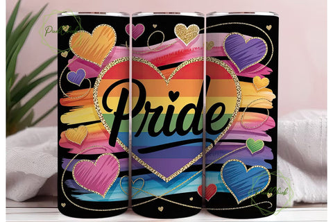 Pride Rainbow Heart 20oz Tumbler Wrap Sublimation PixelChick 