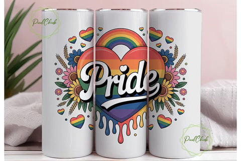Pride Rainbow Heart 20oz Tumbler Wrap Sublimation PixelChick 