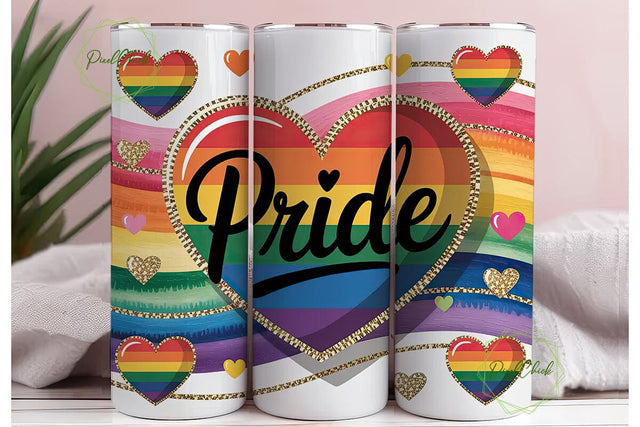 Pride Rainbow Heart 20oz Tumbler Wrap Sublimation PixelChick 