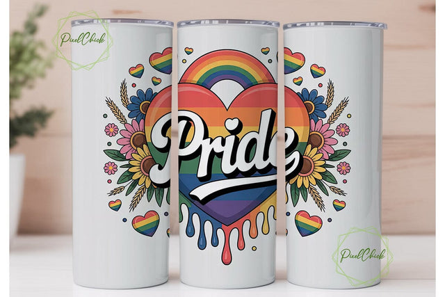 Pride Rainbow Heart 20oz Tumbler Wrap Sublimation PixelChick 