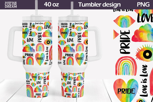 Pride Tumbler 40 Oz | LGBT Rainbow 40 OZ Tumbler Sublimation WatercolorColorDream 
