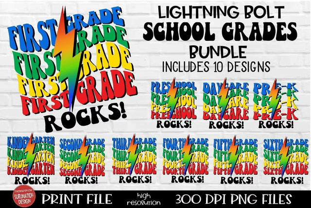 Primary School Rocks Grades Sublimation PNG | Back to School Grade Designs | 10 File Teacher Bundle | Cricut Silhouette Ready Sublimation The SVG Stop 