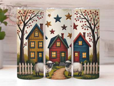 Primitive Folk Country House 20oz Tumbler, Country Houses, Tall Yellow House, Folk Art, Rustic Charm, Skinny Tumbler, Sublimation PNG Sublimation Lara' s Designs 