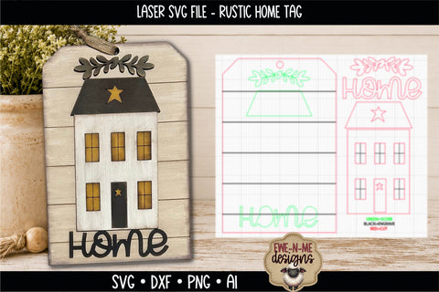 Primitive Home Saltbox Tag Sign | Laser Cut SVG File SVG Ewe-N-Me Designs 