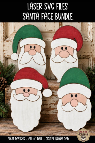 Primitive Santa Face Bundle | 4 Laser Ready SVG Files SVG Ewe-N-Me Designs 