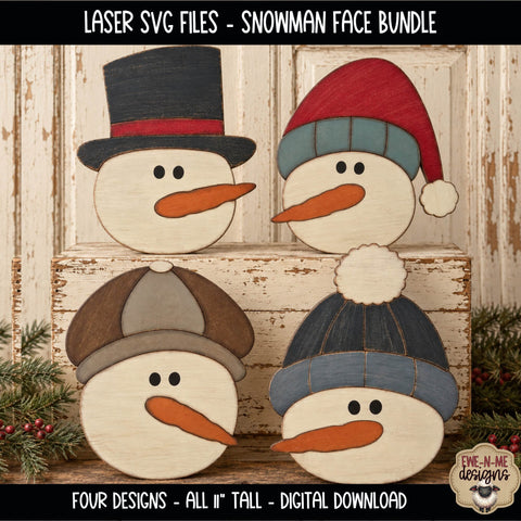 Primitive Snowman Face Bundle | 4 Laser Ready SVG Files SVG Ewe-N-Me Designs 