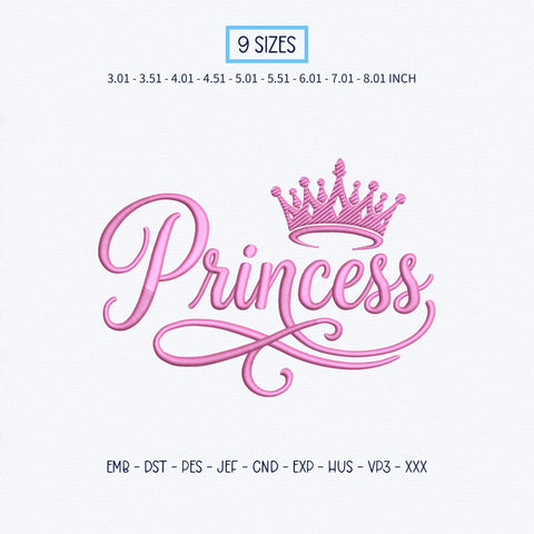 Princess Crown Embroidery Design – Pink Princess Script Tiara Royal Girl Machine Embroidery File Embroidery/Applique DESIGNS PatternFeed8 