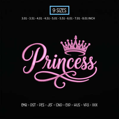 Princess Crown Embroidery Design – Pink Princess Script Tiara Royal Girl Machine Embroidery File Embroidery/Applique DESIGNS PatternFeed8 