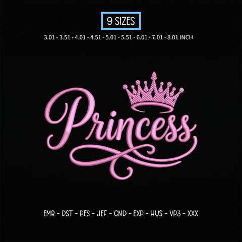 Princess Crown Embroidery Design – Pink Princess Script Tiara Royal Girl Machine Embroidery File Embroidery/Applique DESIGNS PatternFeed8 