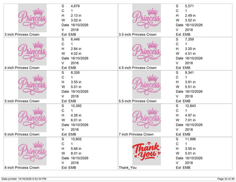 Princess Crown Embroidery Design – Pink Princess Script Tiara Royal Girl Machine Embroidery File Embroidery/Applique DESIGNS PatternFeed8 
