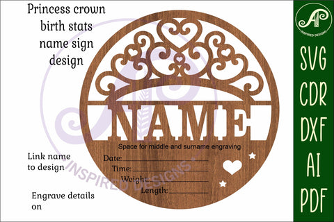 Princess crown Newborn Baby stats, Birth plaque, name sign SVG APInspireddesigns 