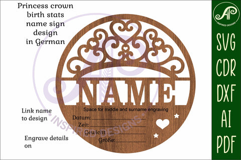 Princess crown Newborn Baby stats, Birth plaque, name sign SVG APInspireddesigns 