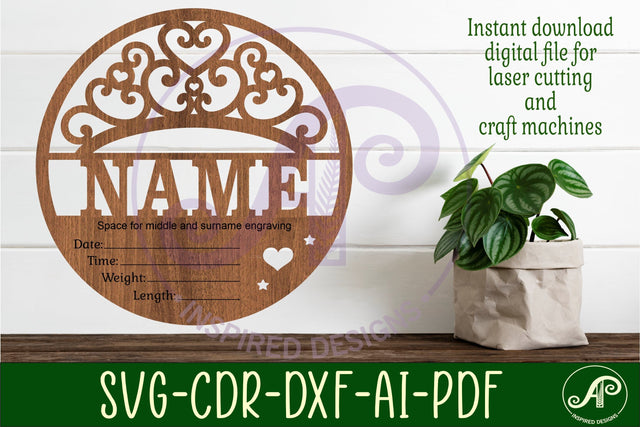 Princess crown Newborn Baby stats, Birth plaque, name sign SVG APInspireddesigns 