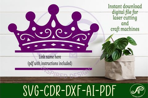 Princess crown personalized name sign laser cut SVG APInspireddesigns 