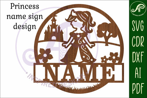 Princess name sign svg laser cut template SVG APInspireddesigns 