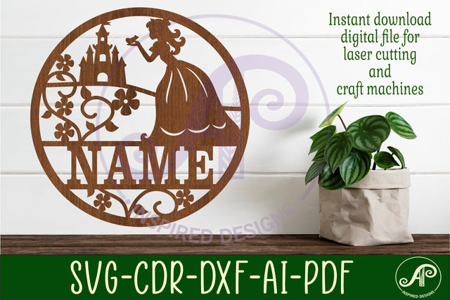 Princess name sign svg laser cut template SVG APInspireddesigns 