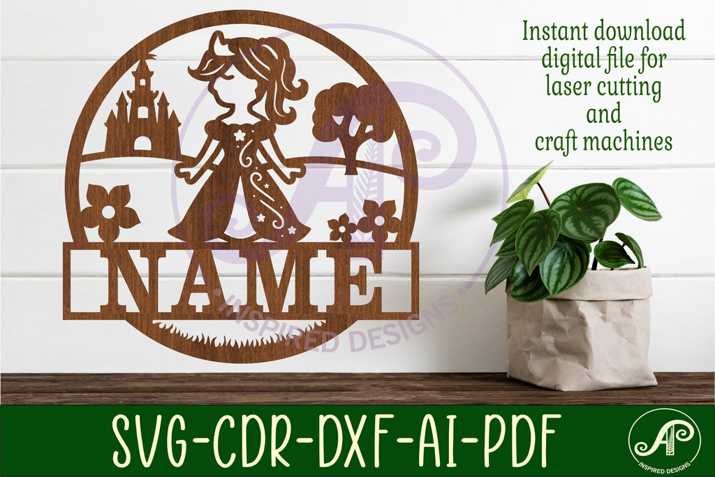 Princess name sign svg laser cut template - So Fontsy