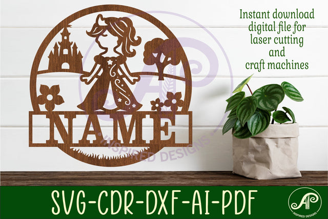 Princess name sign svg laser cut template SVG APInspireddesigns 