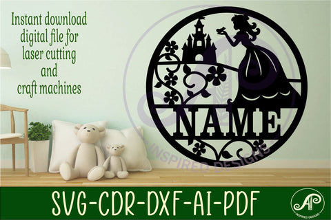 Princess name sign svg laser cut template SVG APInspireddesigns 