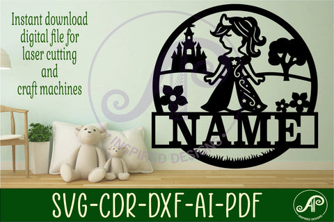 Princess name sign svg laser cut template SVG APInspireddesigns 