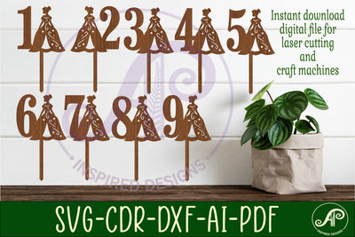Princess number cake toppers, 9 designs SVG laser cut SVG APInspireddesigns 