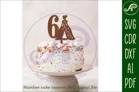 Princess number cake toppers, 9 designs SVG laser cut SVG APInspireddesigns 