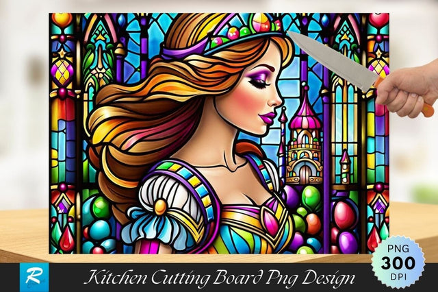 Princess Stained Glass Background Cutting Board PNG Design Sublimation Regulrcrative 
