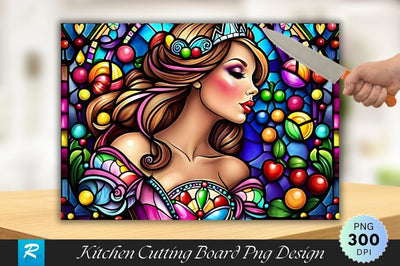 Princess Stained Glass Background Cutting Board PNG Design Sublimation Regulrcrative 