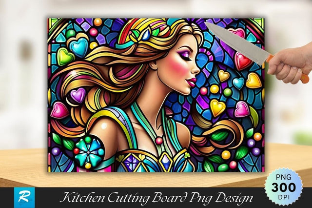 Princess Stained Glass Background Cutting Board PNG Design Sublimation Regulrcrative 